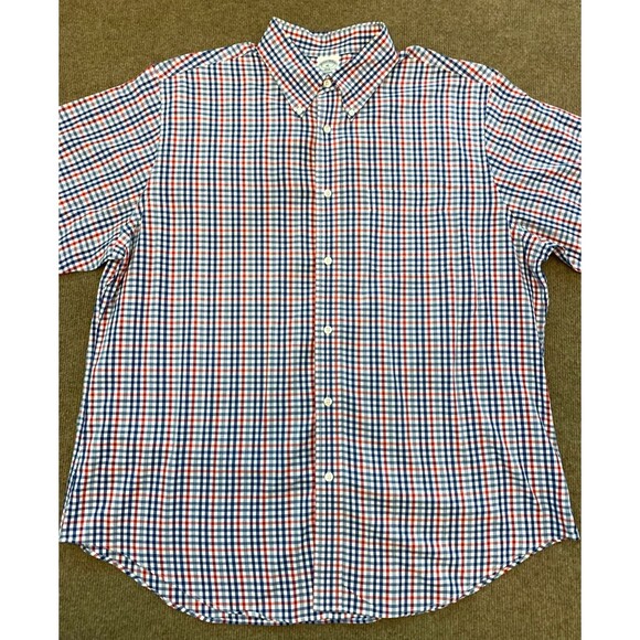 Brooks Brothers Button Shirt Mens XL Short Sleeve 1818 Regent Plaid Cotton Camp - Picture 1 of 6